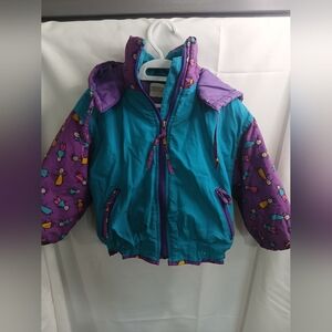Circo Teal and Purple Patterned Colorblock Puffer Jacket